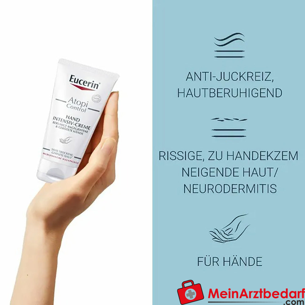 Eucerin® AtopiControl Hand Intensiv-Creme|Regenerierende Pflege für angegriffene, trockene und rissige Hände, 75ml.