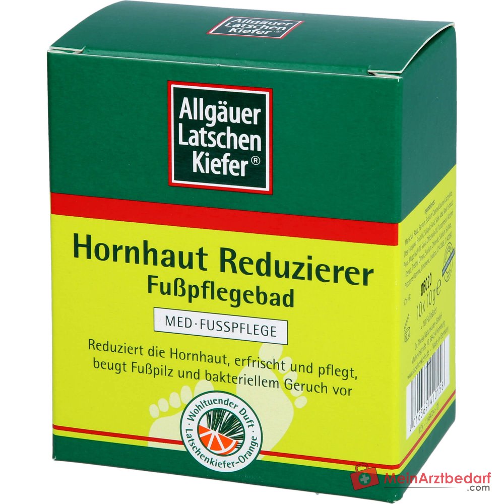 Allgäuer Latschenkiefer Hornhaut Reduzierer Fußpflegebad Latschenkiefernöl / Meersalz / Weidenrindenextrakt Bad, 10x10 g.
