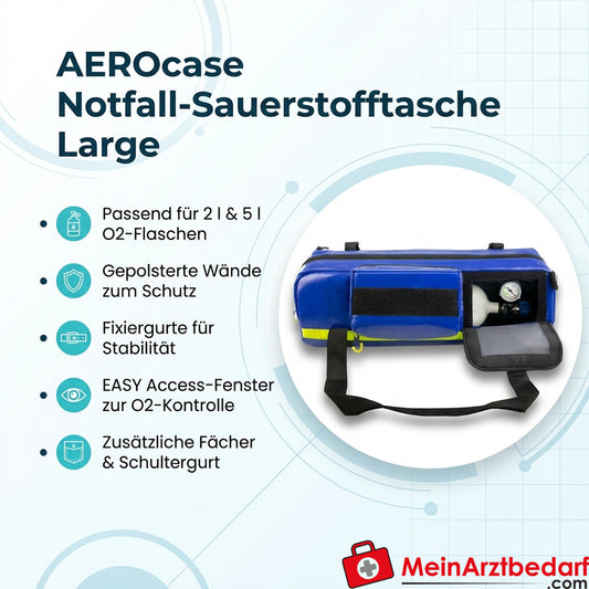 Bolsa de Oxígeno de Emergencia AEROcase® grande para botellas de O2 de 2/5 l con correas de fijación, ventana EASY Access y bandolera acolchada