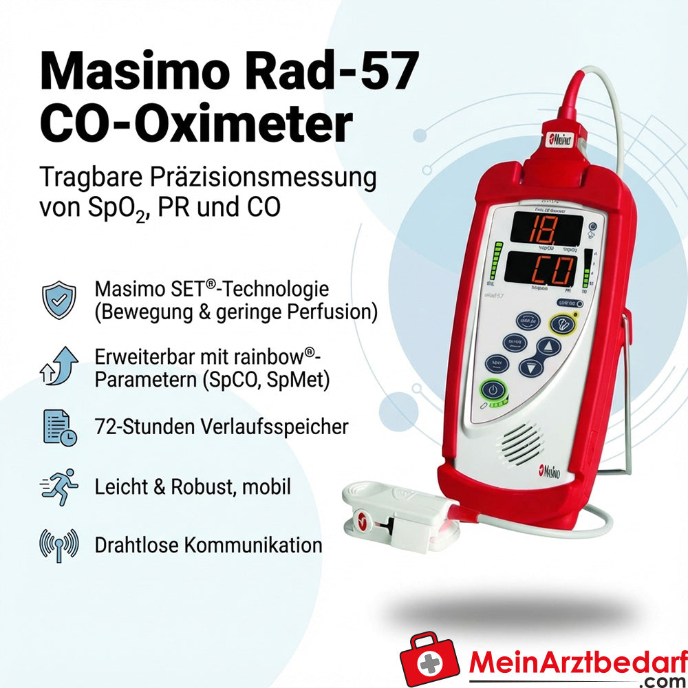 Masimo Rad-57 CO-Oximeter draagbare pulsoximeter met Masimo SET SpO2 PR SpCO SpMet 72 uurs historiegeheugen