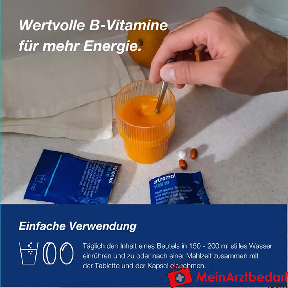 Orthomol Vital m für Männer - bei Müdigkeit - mit B-Vitaminen und Omega-3 - Granulat/Tabletten/Kapseln - Orangen-Geschmack, 30 St..