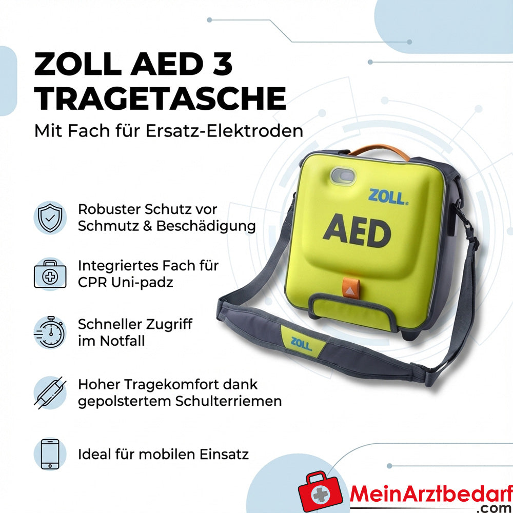 ZOLL AED 3 draagtas met compartiment voor reserve elektroden en gewatteerde schouderriem