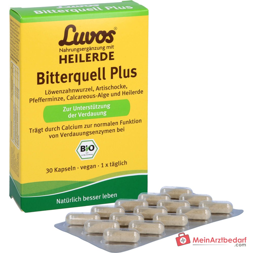 Luvos Heilerde Bio Bitterquell Plus Calcium / Artischocke / Pfefferminze / Löwenzahnwurzel / Heilerde Kapseln, 30 St..