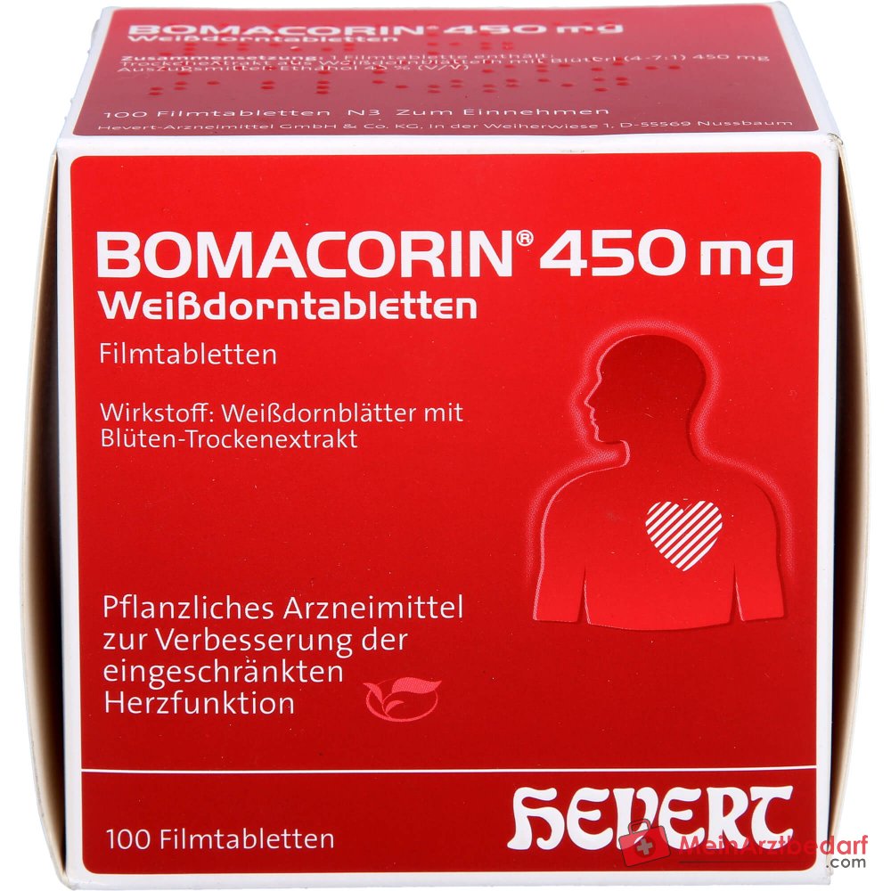 Hevert Bomacorin Hojas de espino blanco 450 mg, 100 comprimidos recubiertos