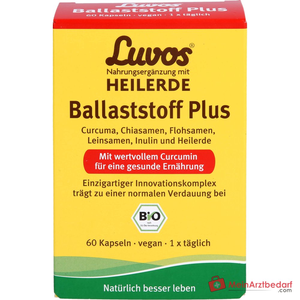 Luvos Heilerde Bio Ballaststoff Plus Flohsamenschalenpulver / Inulin / Curcuma Longa / Chiasamen / Leinsamenmehl Kapseln, 60 St..