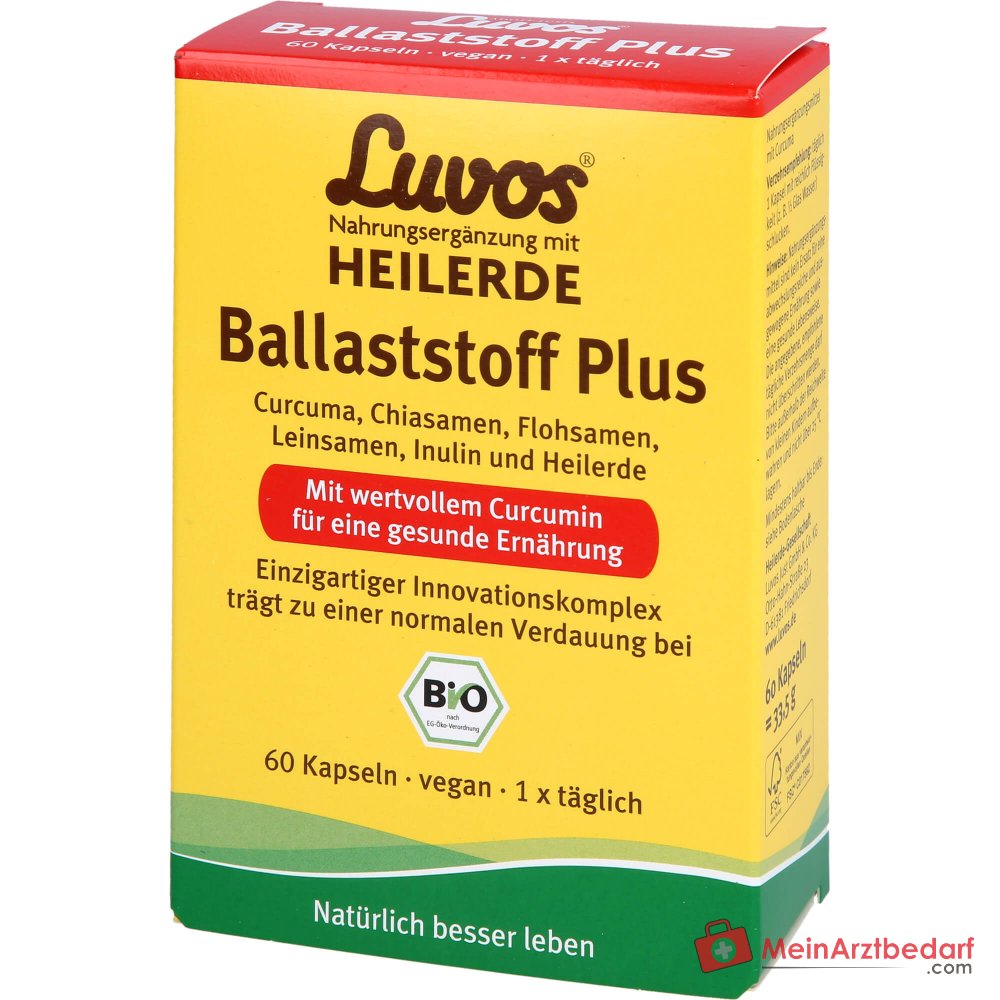 Luvos Heilerde Bio Ballaststoff Plus Flohsamenschalenpulver / Inulin / Curcuma Longa / Chiasamen / Leinsamenmehl Kapseln, 60 St..