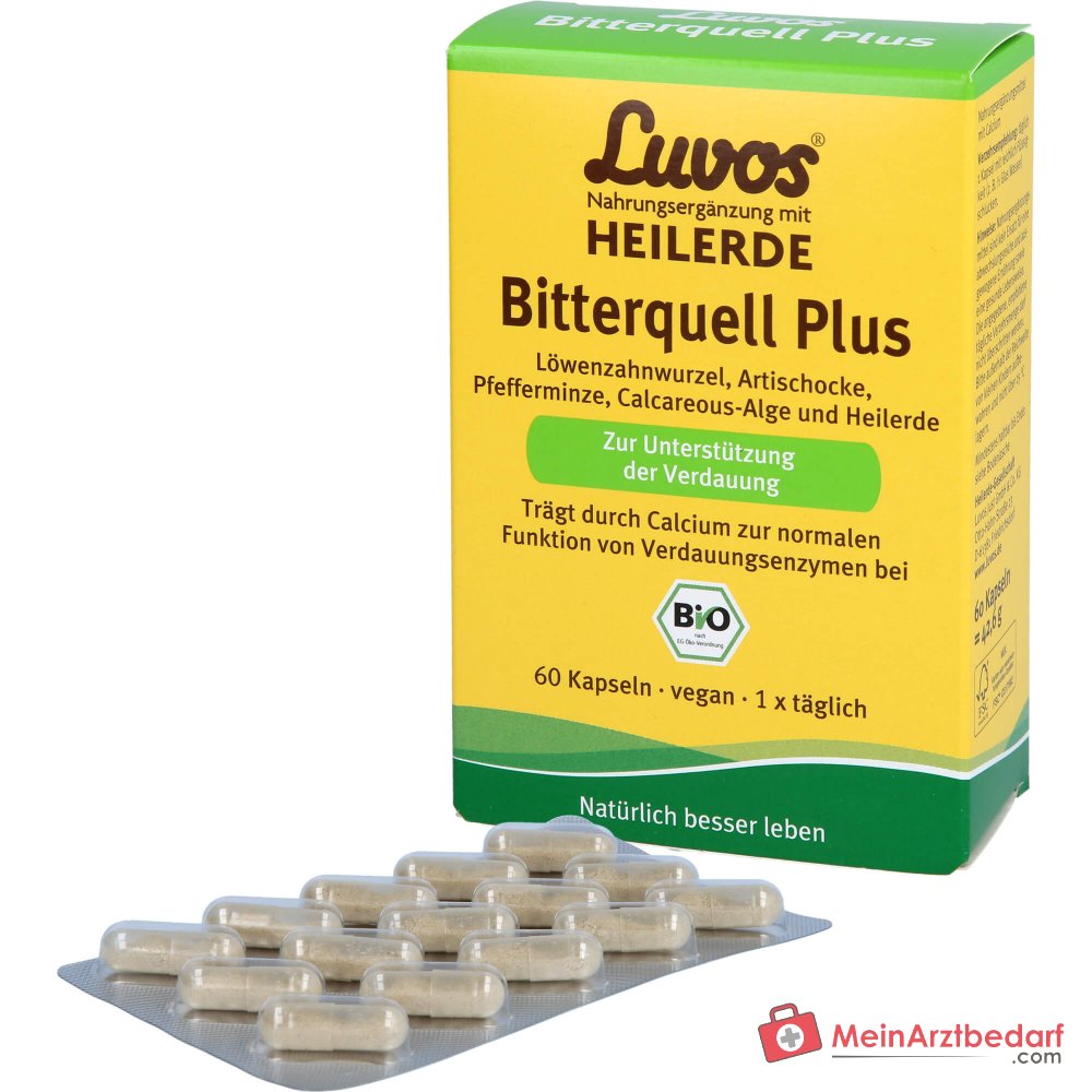 Luvos Heilerde Bio Bitterquell Plus Calcium / Loewenzahnwurzel / Pfefferminze / Artischocke / Heilerde Kapseln, 60 St..