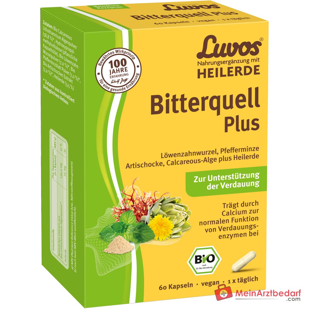 Luvos Heilerde Bio Bitterquell Plus Calcium / Loewenzahnwurzel / Pfefferminze / Artischocke / Heilerde Kapseln, 60 St..