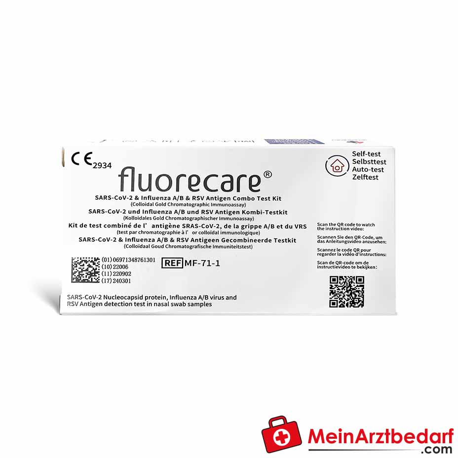 Fluorecare 4in1 SARS-CoV-2, Influenza A/B & RSV Kombi-Selbsttest, 1 Stück.
