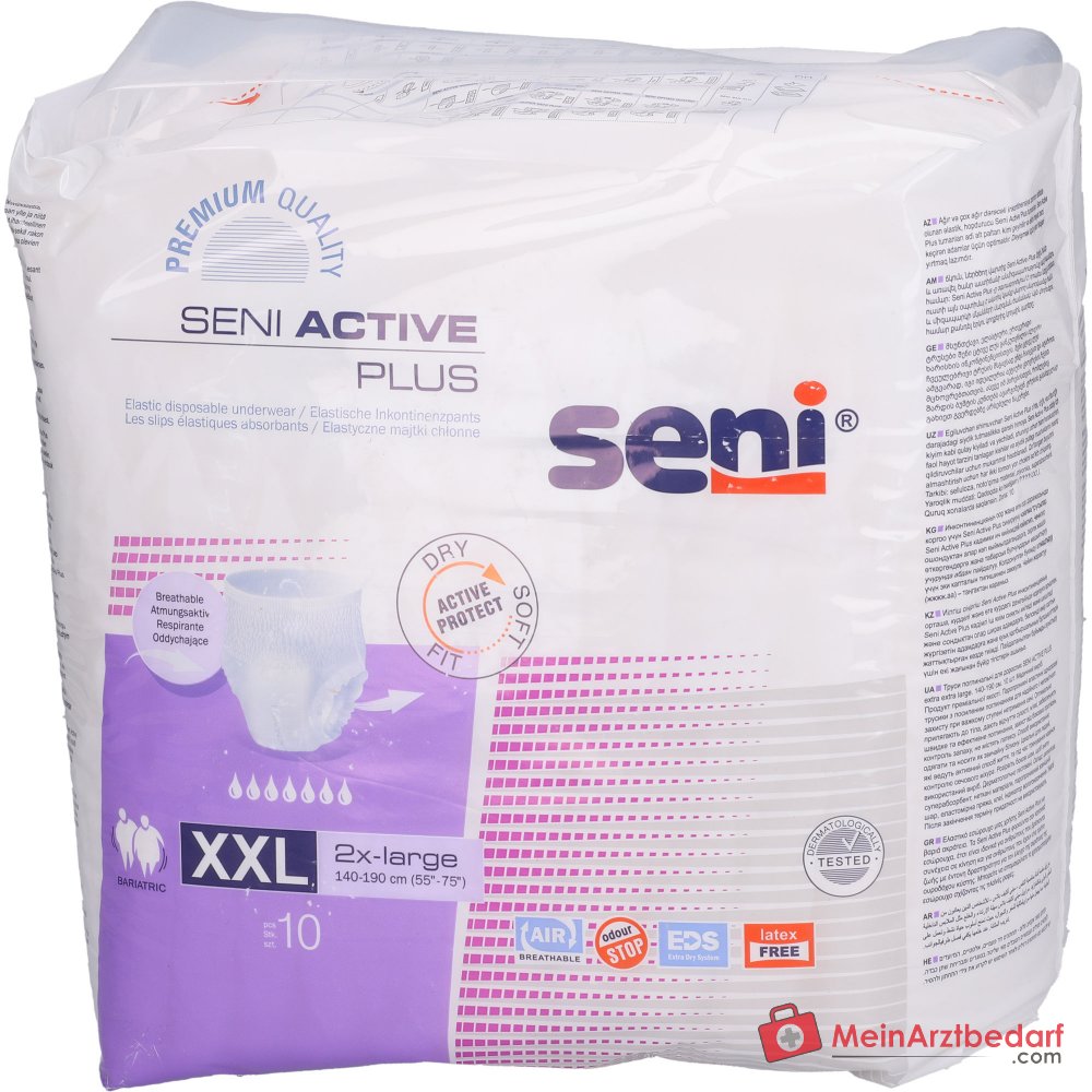 Slip d'incontinence à usage unique SENI Active Plus XXL Tour de hanches 140-190 cm, respirant, indicateur d'humidité