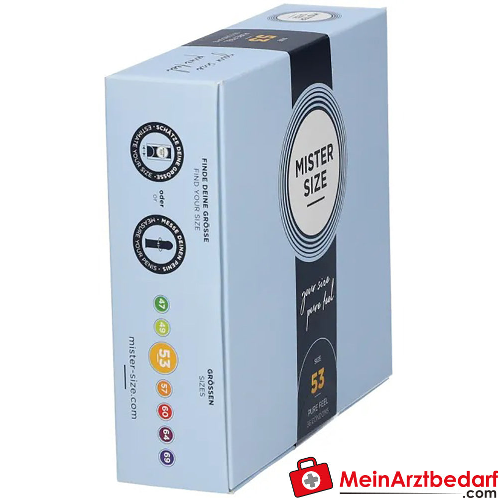 Mister Size 53 Préservatifs 53 mm x 185 mm, extra-minces 0,05 mm, 10 pièces