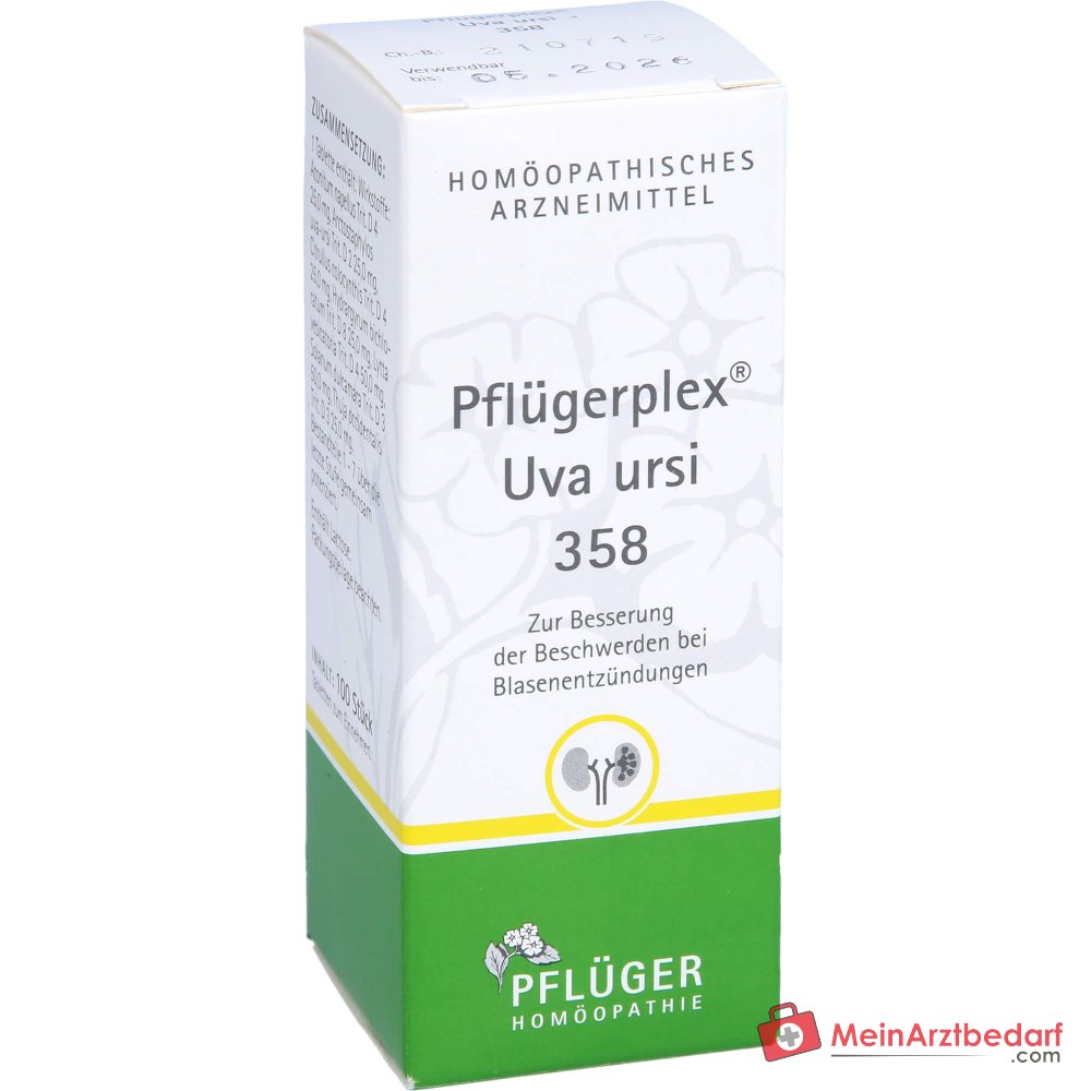 Pflüger Pflügerplex Uva ursi 358 Aconitum napellus / Arctostaphylos uva-ursi / Colocynthis / Hydrargyrum bichloratum / Lytta vesicatoria / Solanum dulcamara / Thuja occidentalis tabletten, 100 st.