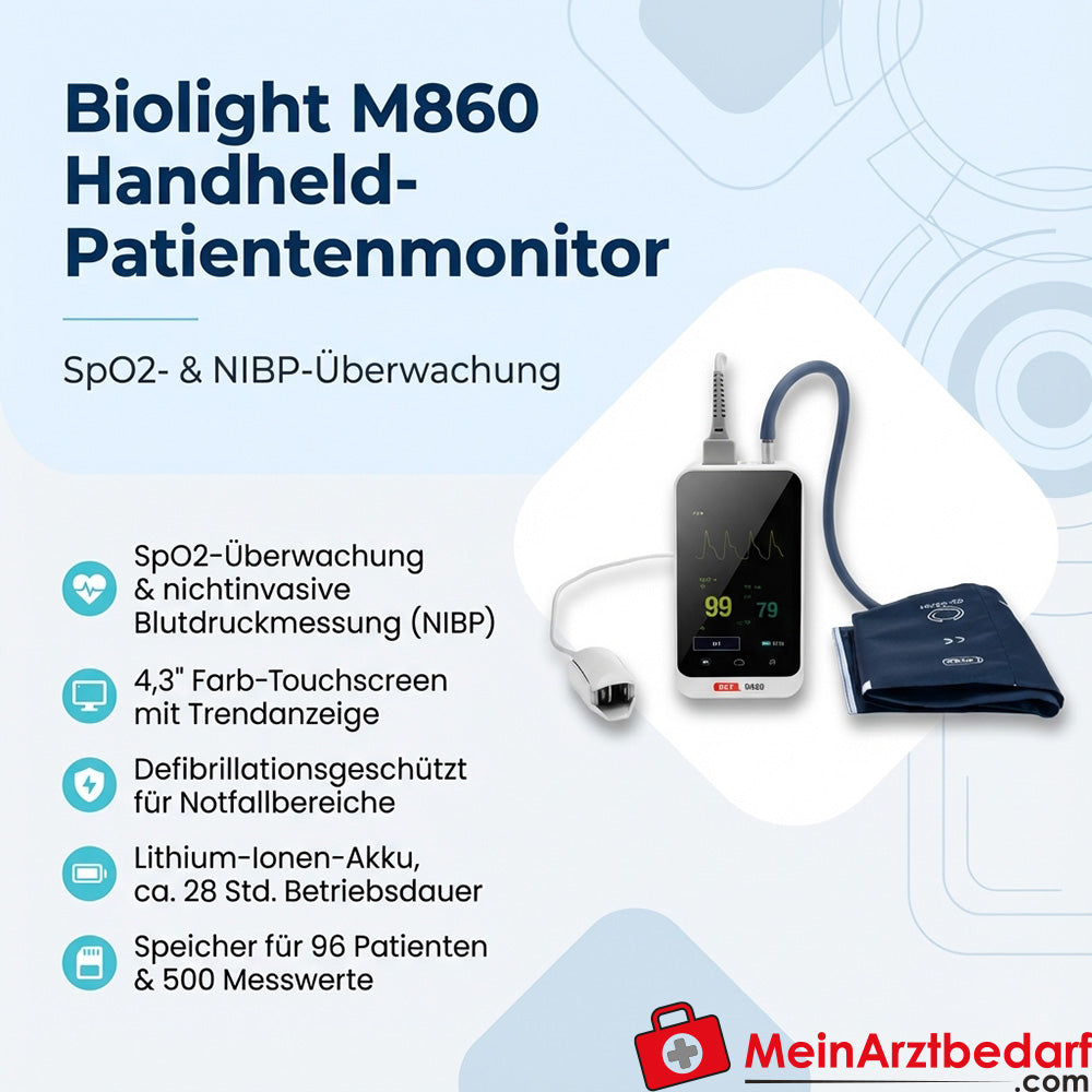 Biolight M860 handheld patient monitor, SpO2 monitoring and blood pressure measurement (NIBP)