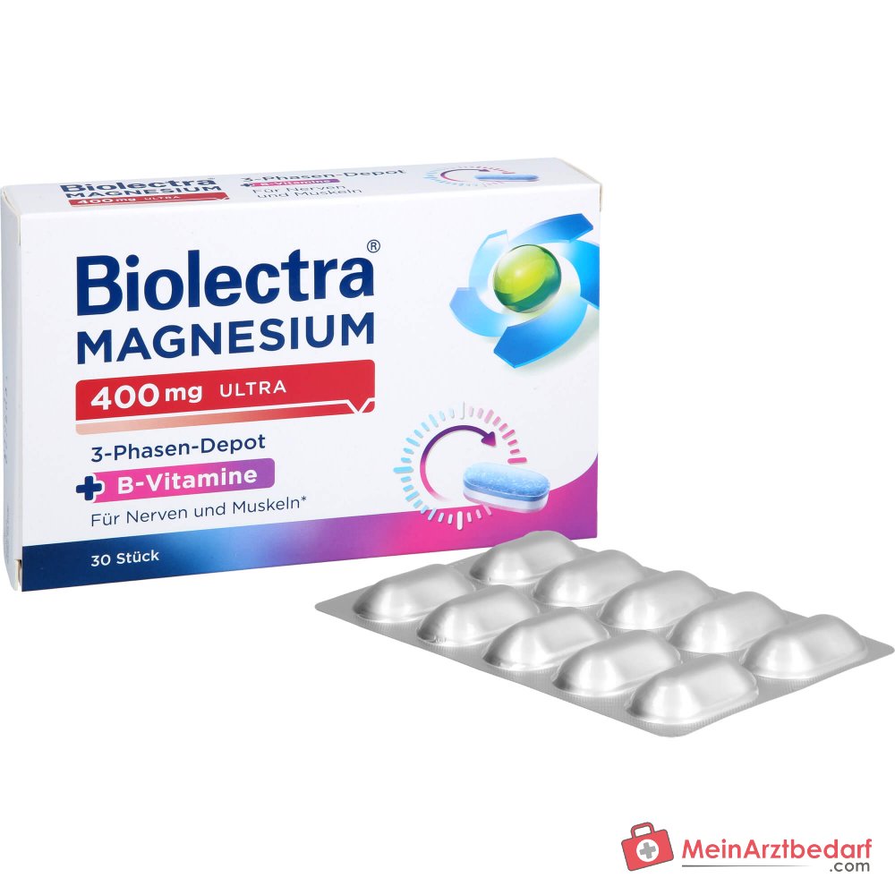 Biolectra Magnesium 400 mg Ultra 3-Phasen-Depot Magnesium / Vitamin B1 / Vitamin B2 / Vitamin B6 / Vitamin B12 Tabletten, 30 St..