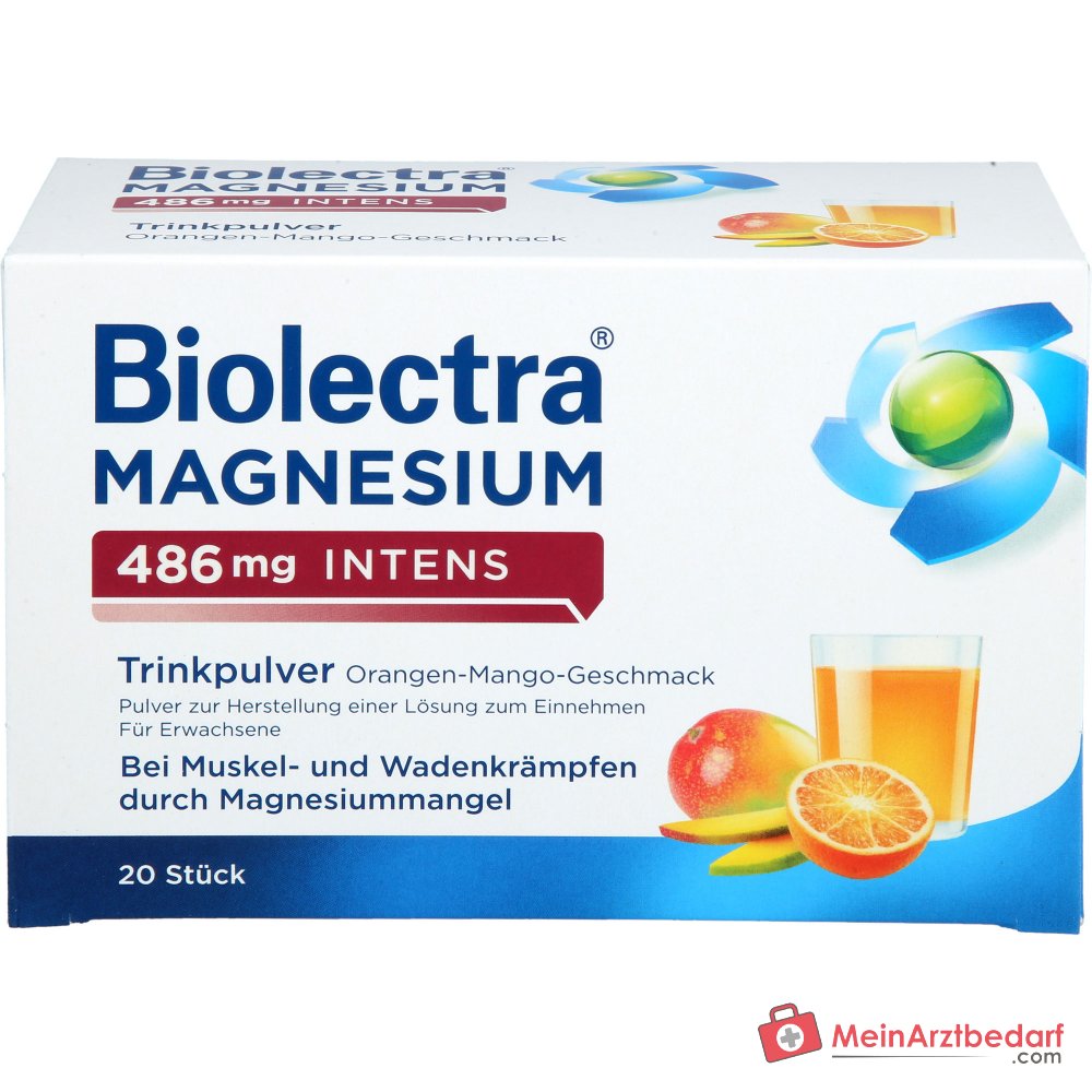 Biolectra Magnesium 486 mg intens Magnesiumcitrat Trinkpulver Orangen-Mango-Geschmack, 20 Beutel.