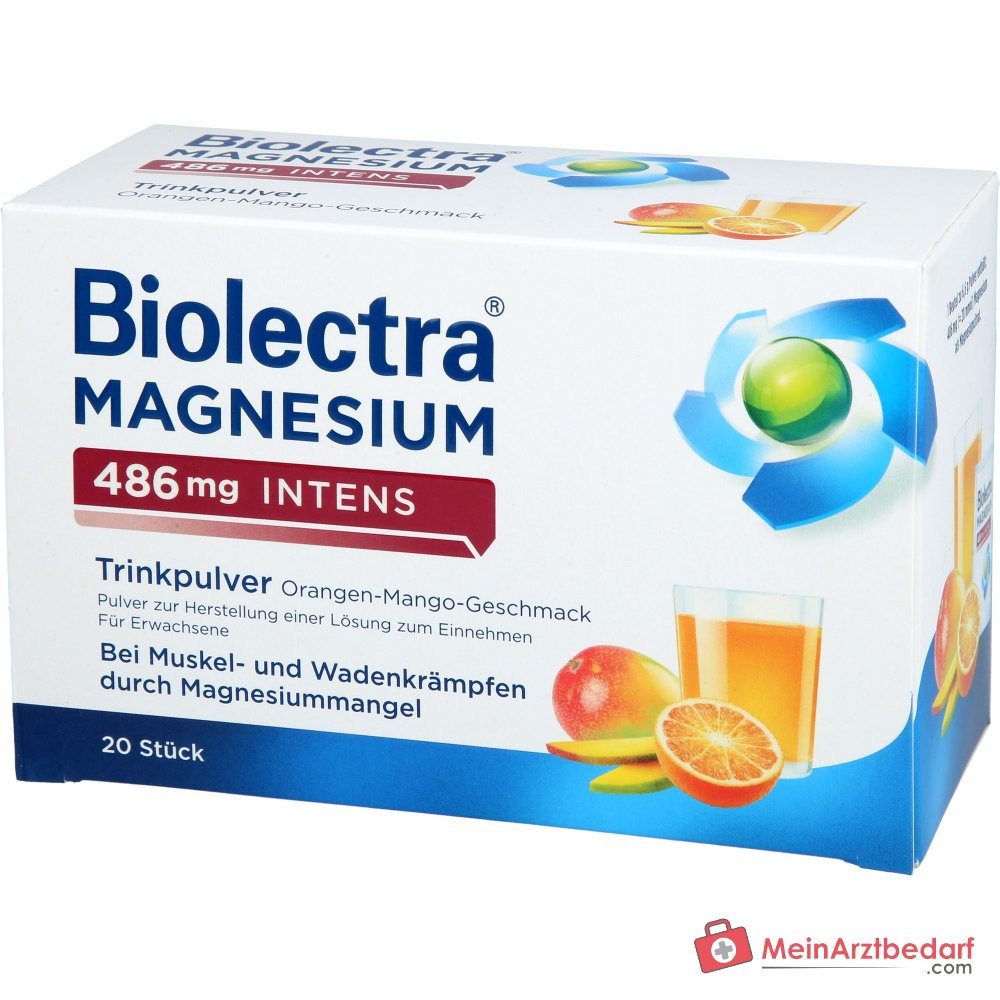 Biolectra Magnesium 486 mg intens Magnesiumcitrat Trinkpulver Orangen-Mango-Geschmack, 20 Beutel.