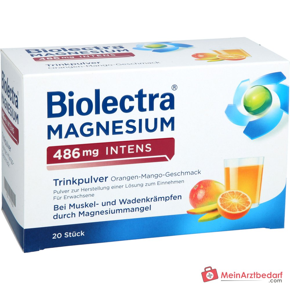 Biolectra Magnesium 486 mg intens Magnesiumcitrat Trinkpulver Orangen-Mango-Geschmack, 20 Beutel.