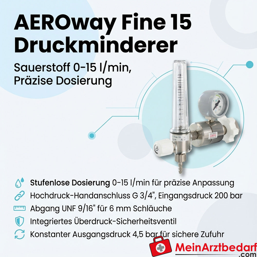 AEROway Fine 15 Pressure regulator oxygen 0-15 l/min High pressure connection G 3/4
