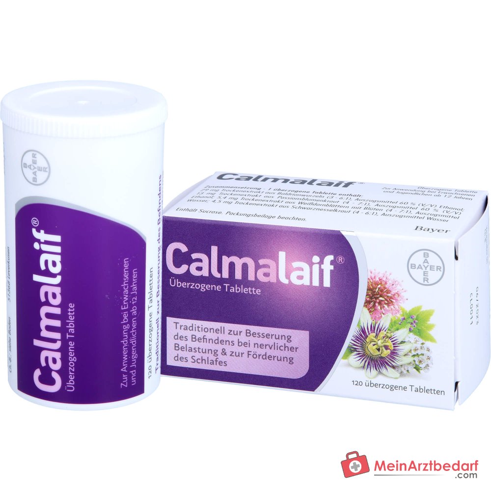 Calmalaif Baldrian Passionsblume Schwarznessel Weißdorn überzogene Tabletten 120 Stück