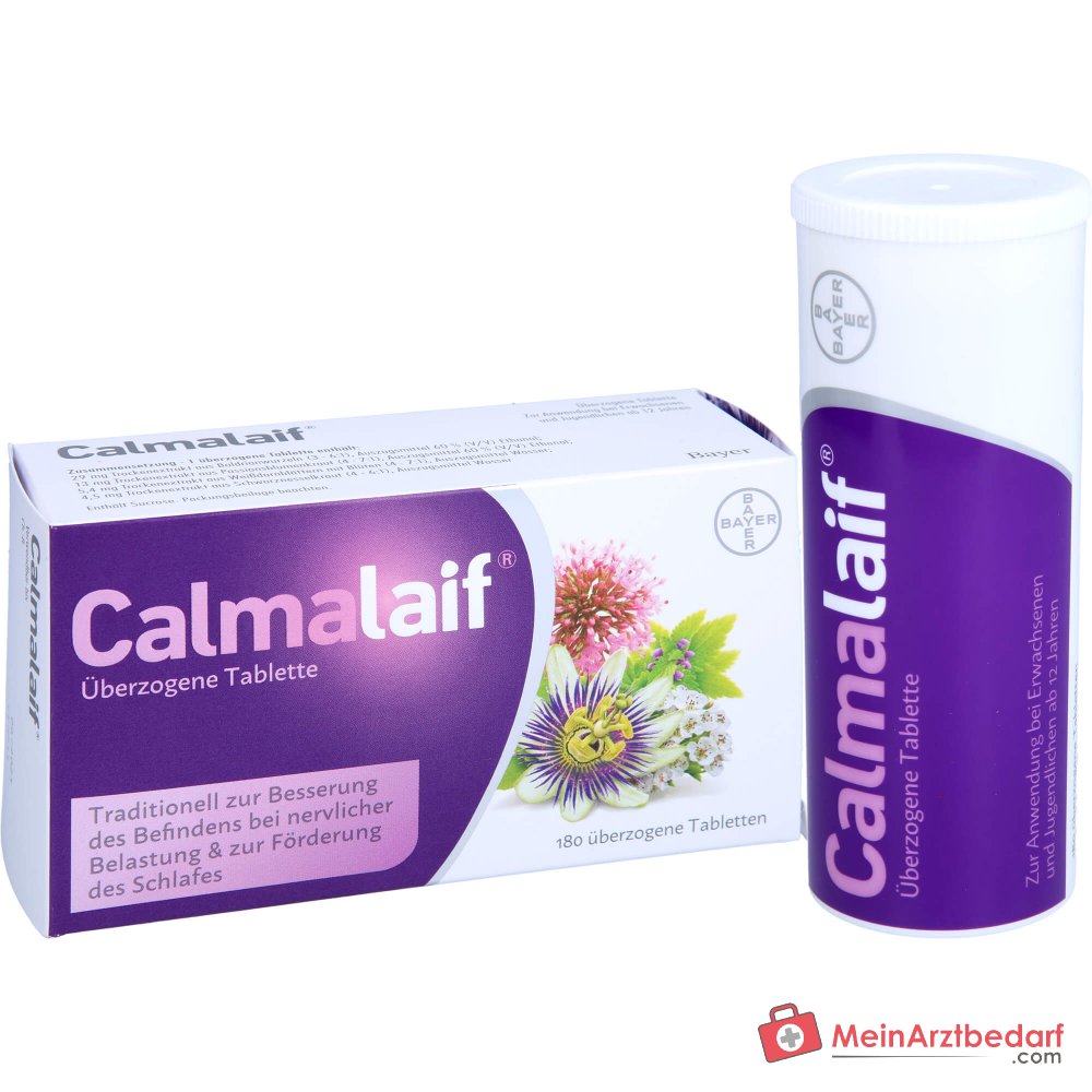 Calmalaif kruidengeneesmiddel (valeriaan, passiebloem, zwarte brandnetel, meidoorn) omhulde tabletten