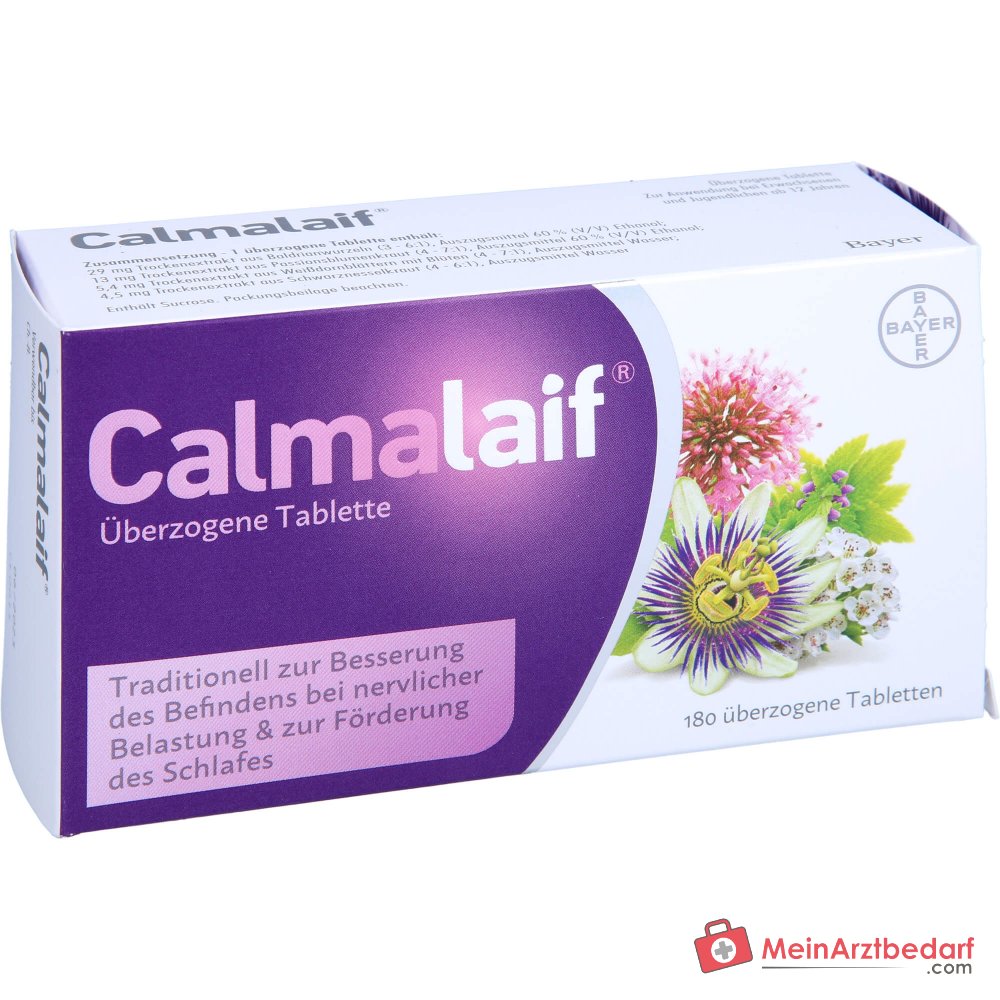 Calmalaif kruidengeneesmiddel (valeriaan, passiebloem, zwarte brandnetel, meidoorn) omhulde tabletten