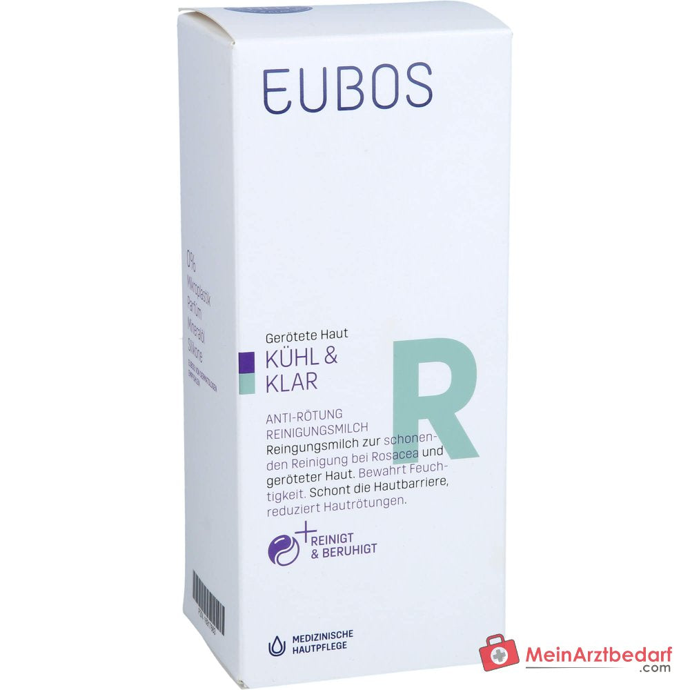 Eubos Kühl und Klar Anti-Rötung Reinigungsmilch Bisabolol / Jojobaöl / Hagebuttenkernöl / Pflaumenkernöl / Italienische Immortelle Reinigungsmilch, 150 ml.