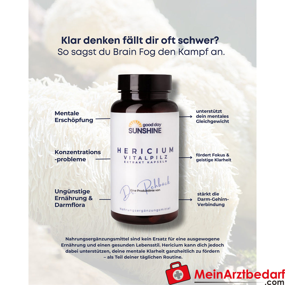 Good Day Sunshine Hericium Vitalpilz Extrakt Kapseln – Mentale Klarheit und natürliche Begleitung der Verdauung (90 Stück)
