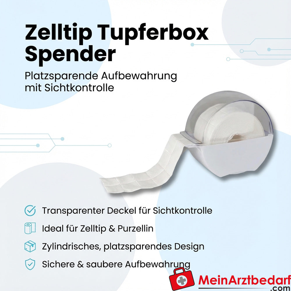 Celltip swab box empty - cylindrical container with transparent lid