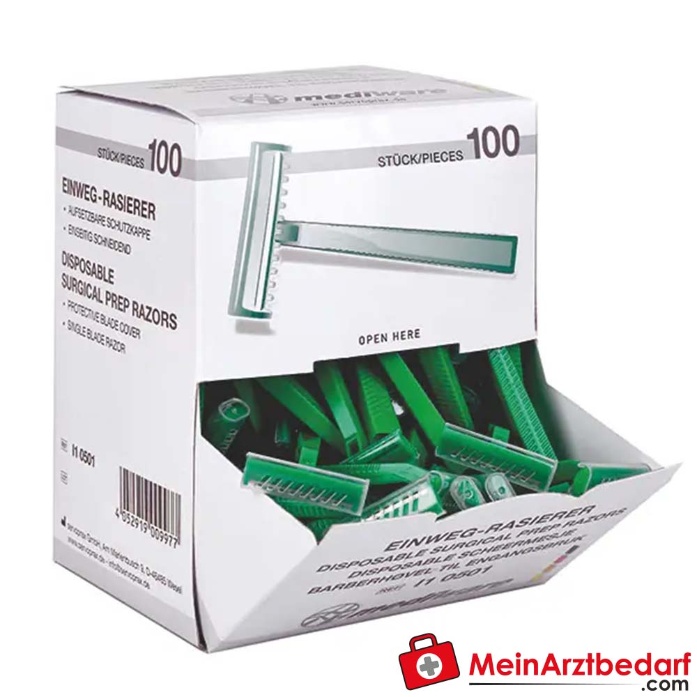 Mediware disposable razor with protective cap, 100 pcs./pkg.
