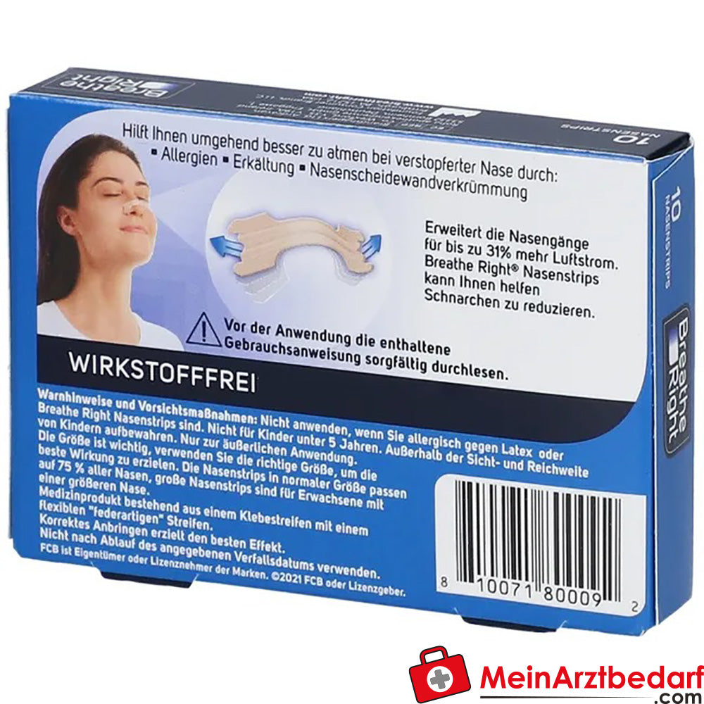 Besser Atmen Breathe Right Nasenpflaster Beige Normal, 10 St..