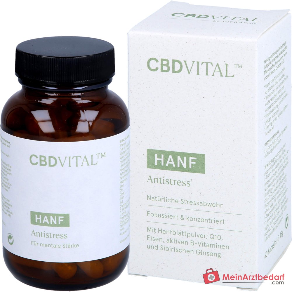 CBD VITAL cápsulas antiestrés de cáñamo con hierro, vitaminas del grupo B activadas y ginseng siberiano 60 cápsulas