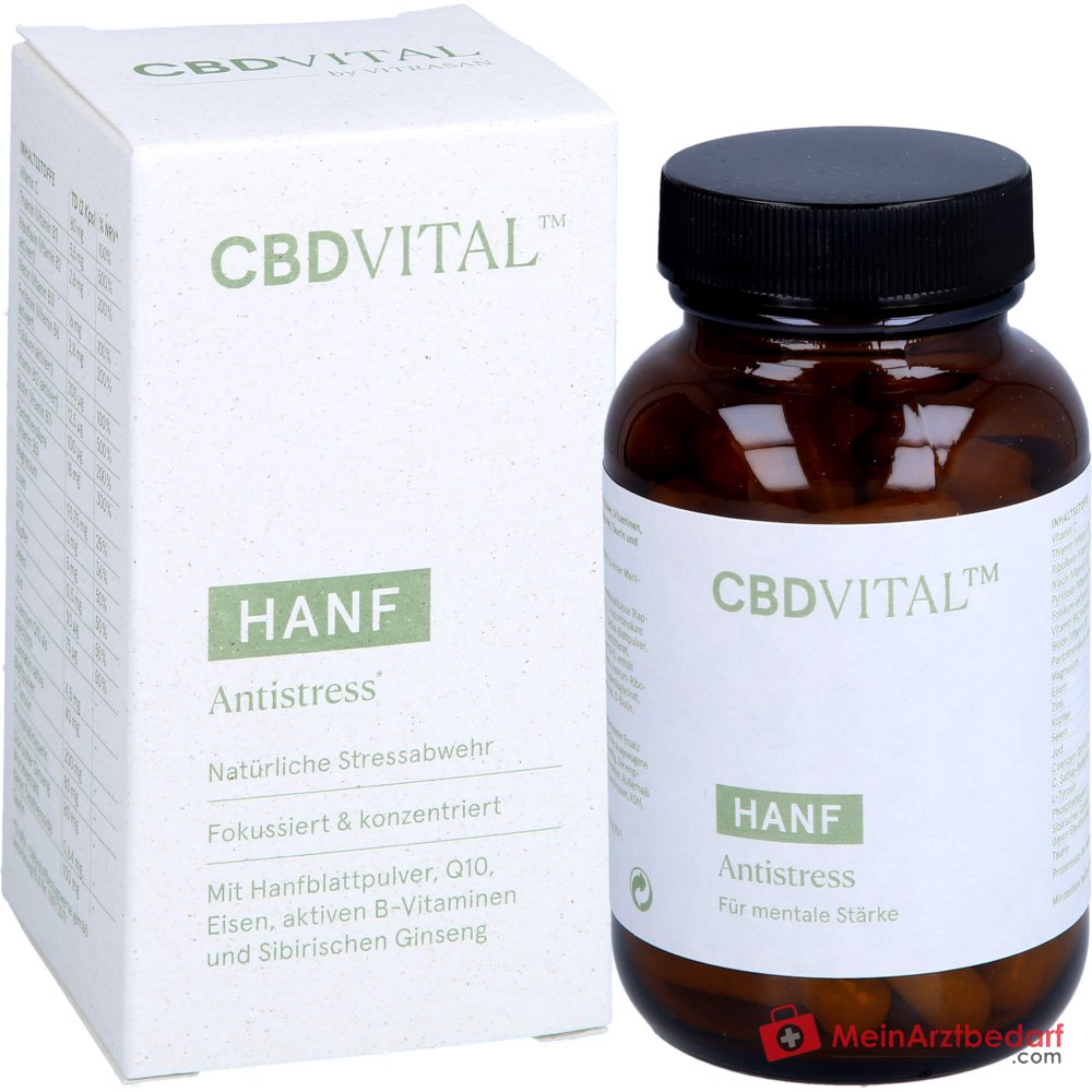 CBD VITAL cápsulas antiestrés de cáñamo con hierro, vitaminas del grupo B activadas y ginseng siberiano 60 cápsulas