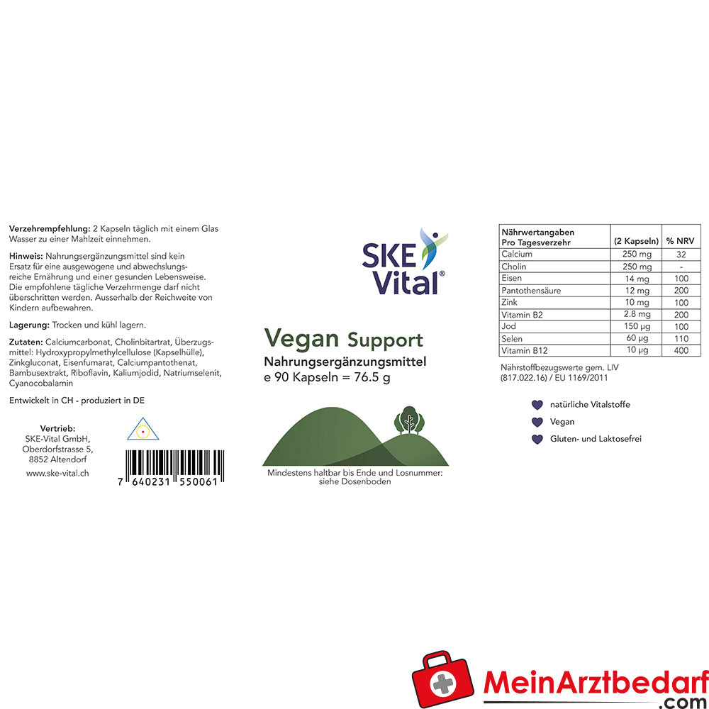 SKE Vital Vegan Support Eisen 14 mg Vitamin B12 10 µg Kapseln 90 Stück.
