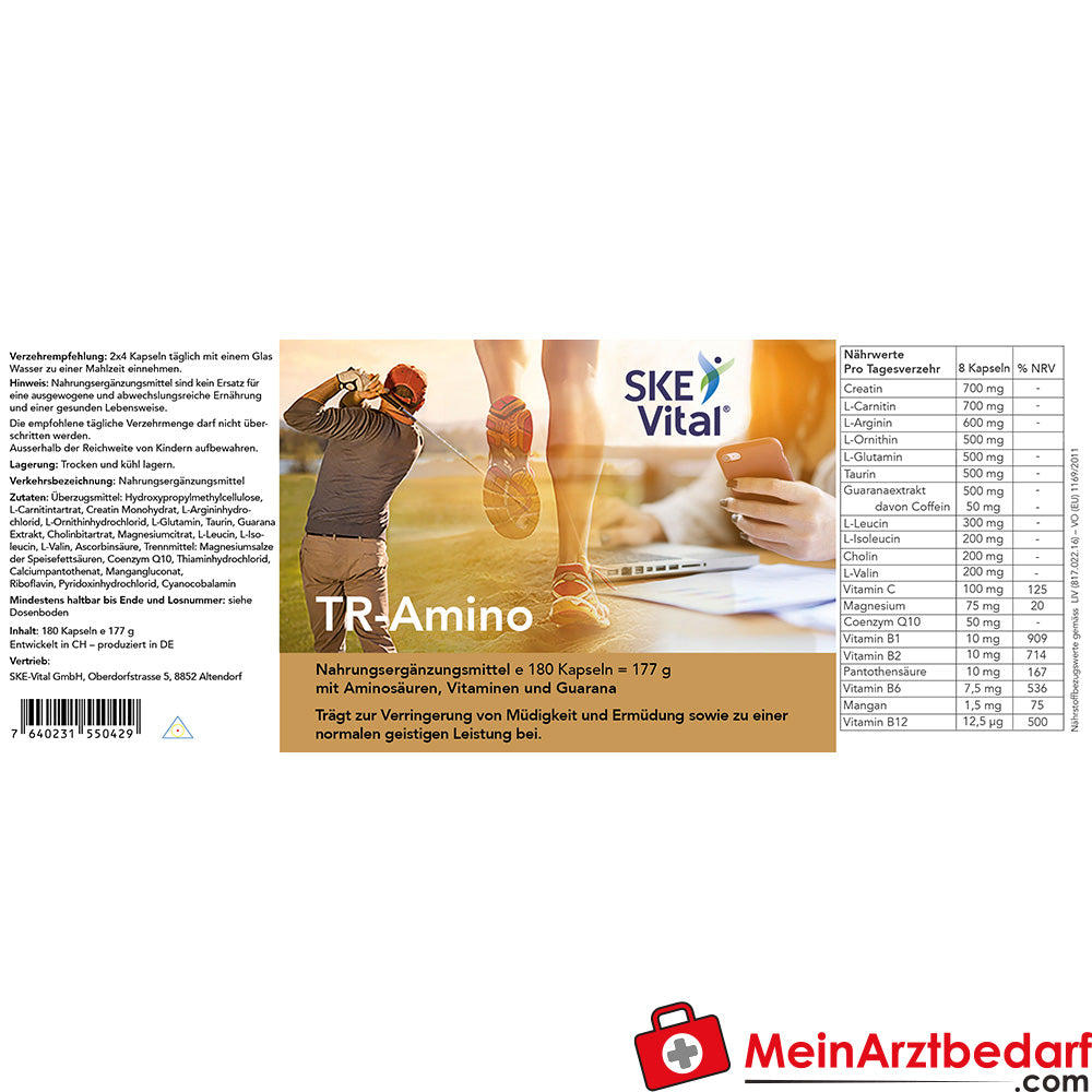 SKE Vital TR-Amino Aminosäuren-Komplex mit Coenzym Q10 und Guarana Kapseln 180 Stück.