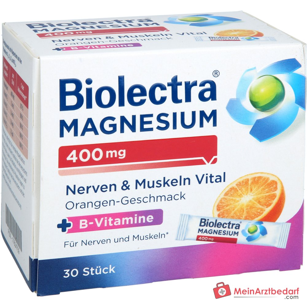 Biolectra Magnesium 400 mg Nerven & Muskeln Vital Magnesium / Vitamin B1 / Vitamin B2 / Vitamin B6 / Vitamin B12 Micro-Pellets, 30 Sticks.