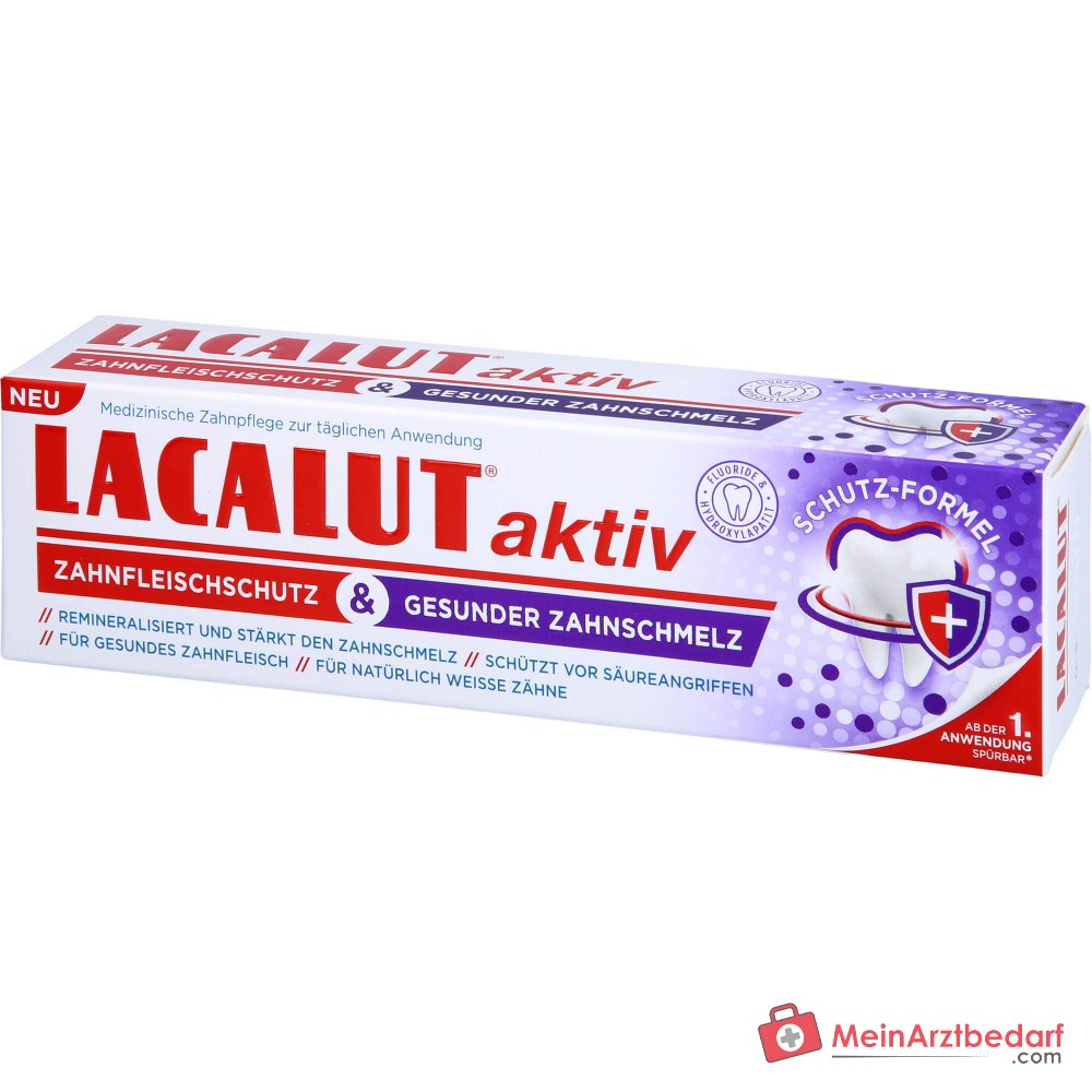Lacalut aktiv Natriumfluorid / Olaflur / Hydroxylapatit Zahnpasta, 75 ml.