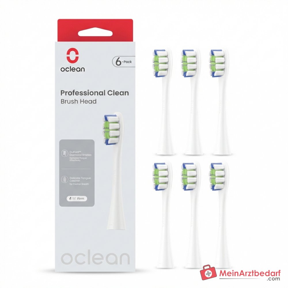 Oclean Professional Clean zestaw końcówek 6 sztuk z włosiem DuPont Diamond, zatwierdzony przez FDA, okrągła główka szczoteczki z czyścikiem do języka, kompatybilny ze wszystkimi szczoteczkami Oclean.