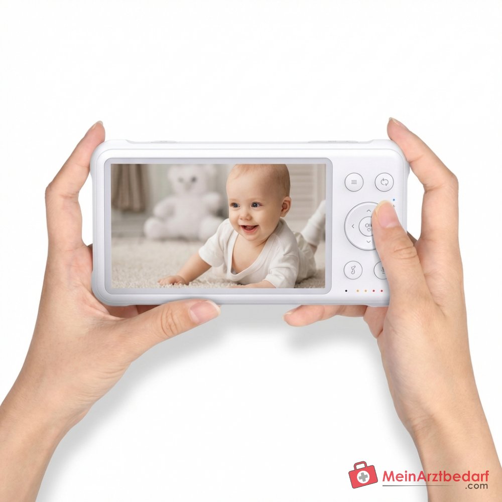 Momcozy BM01 Video-babyphone 1080P Full HD, pantalla de 5 pulgadas, batería de 5000 mAh, giro de 360 grados, visión nocturna por infrarrojos, función VOX, audio bidireccional, sensor de temperatura, alcance de 960 pies, conexión FHSS sin WiFi.