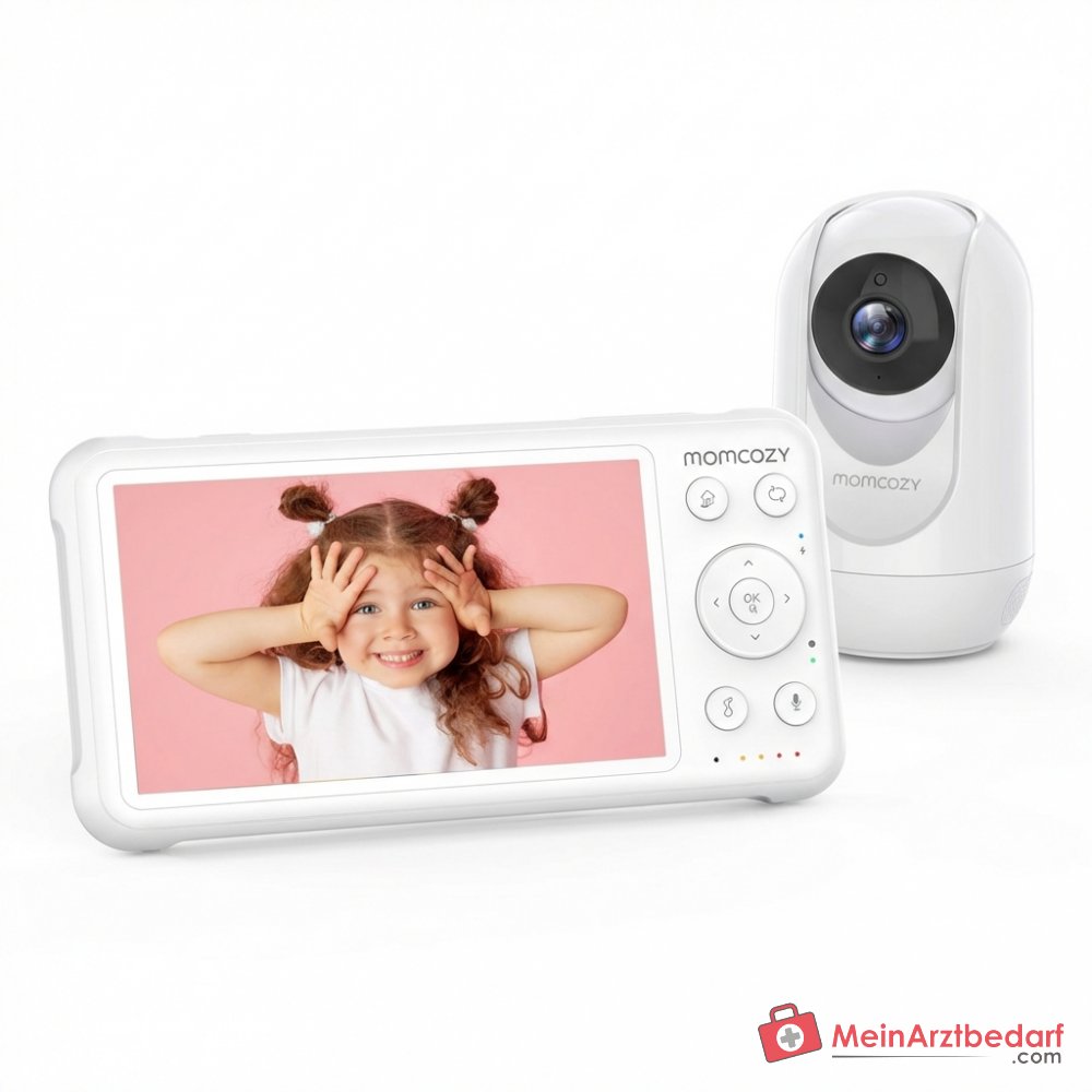 Momcozy BM01 Video-babyphone 1080P Full HD, pantalla de 5 pulgadas, batería de 5000 mAh, giro de 360 grados, visión nocturna por infrarrojos, función VOX, audio bidireccional, sensor de temperatura, alcance de 960 pies, conexión FHSS sin WiFi.