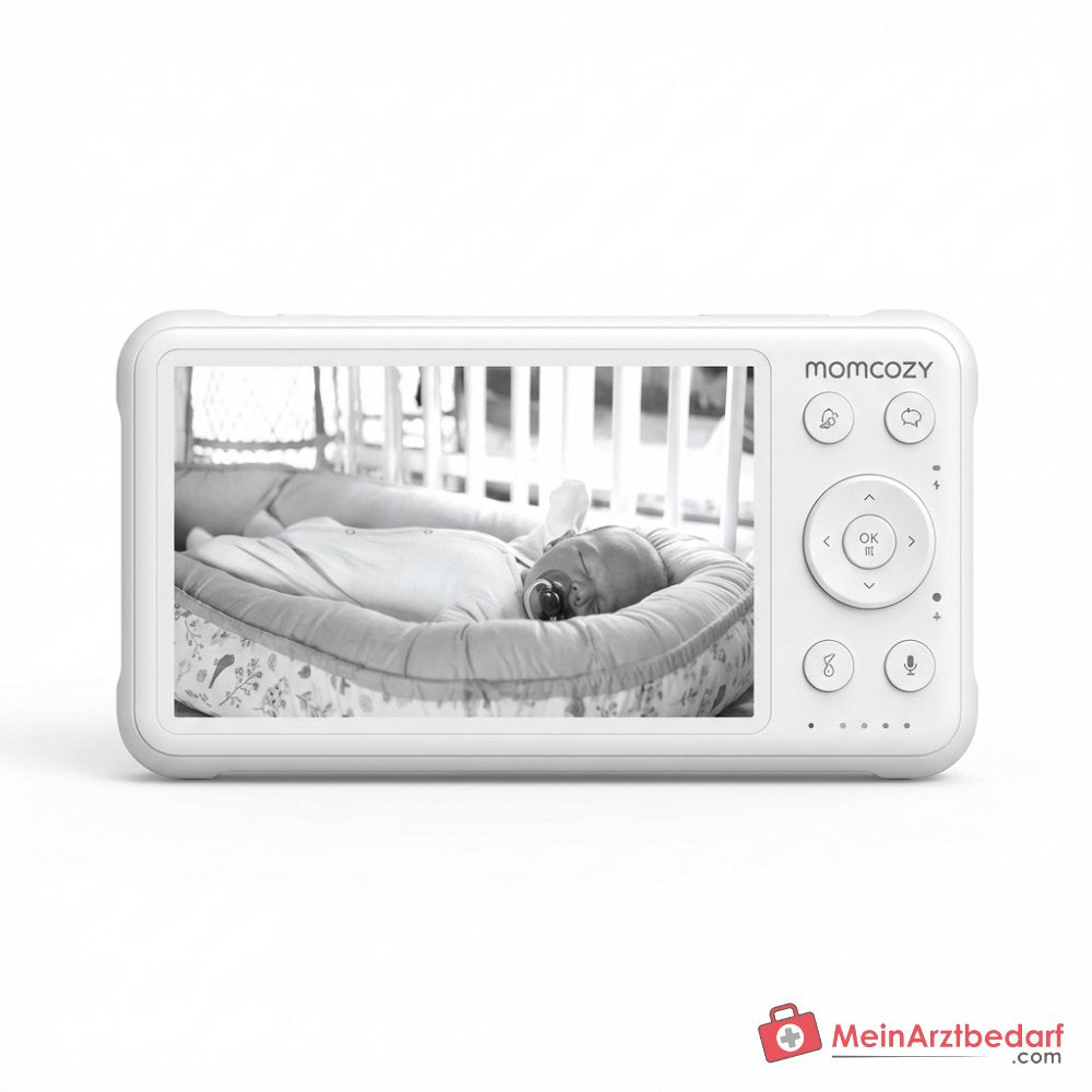 Momcozy BM01 Video-babyphone 1080P Full HD, pantalla de 5 pulgadas, batería de 5000 mAh, giro de 360 grados, visión nocturna por infrarrojos, función VOX, audio bidireccional, sensor de temperatura, alcance de 960 pies, conexión FHSS sin WiFi.