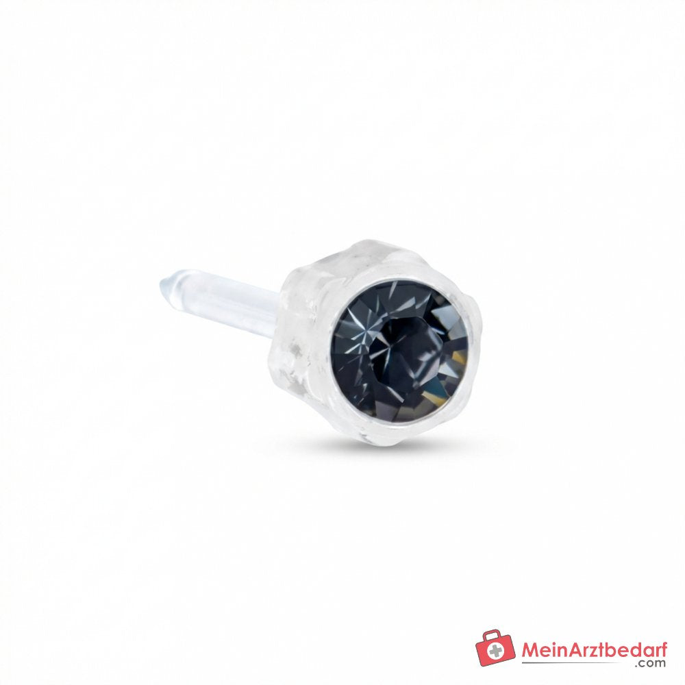 Blomdahl Erstohrstecker Bezel Kunststoff grau mit Kristall, 4 mm, 10 Stk..