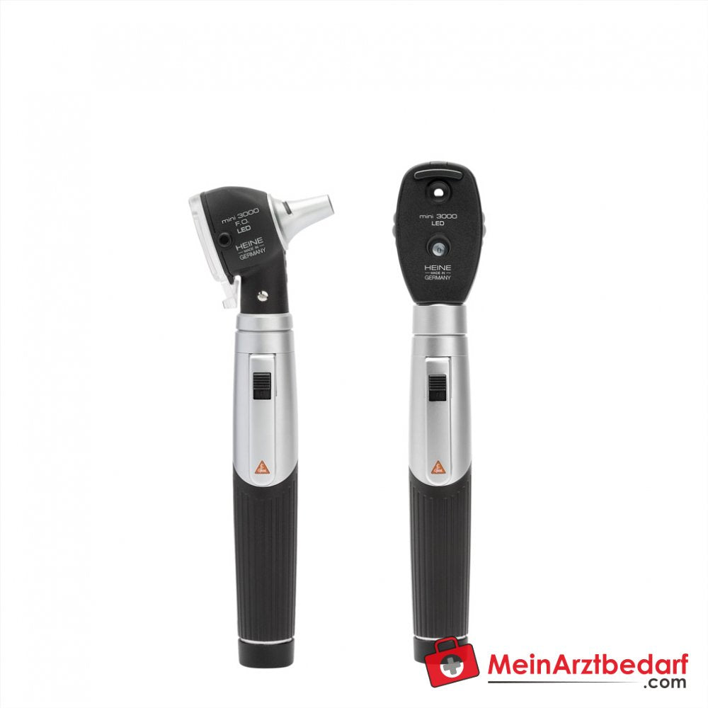 HEINE mini 3000 LED Diagnostik-Set mit Ophthalmoskop und F.O. Otoskop, 2 Batteriegriffe, 10 Einweg-Tips und Hartschalenetui.