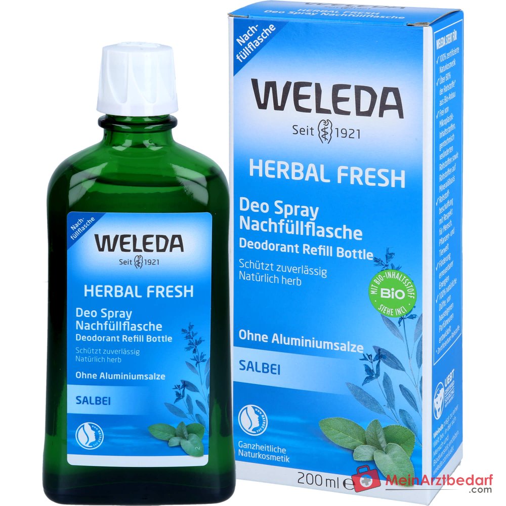 Weleda Herbal Fresh Deo Spray Salbeioel Nachfuellflasche, 200 ml