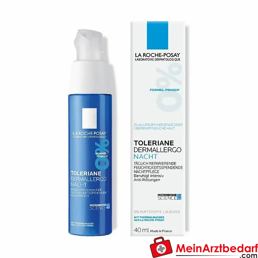 La Roche Posay Toleriane Dermallergo Nacht, Gesichtscreme bei trockener, empfindlicher und zu Allergien neigender Haut, 40ml.