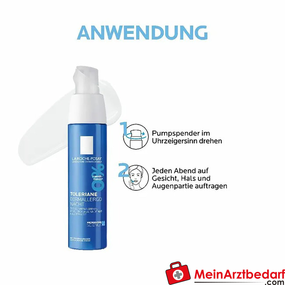 La Roche Posay Toleriane Dermallergo Nacht, Gesichtscreme bei trockener, empfindlicher und zu Allergien neigender Haut, 40ml.