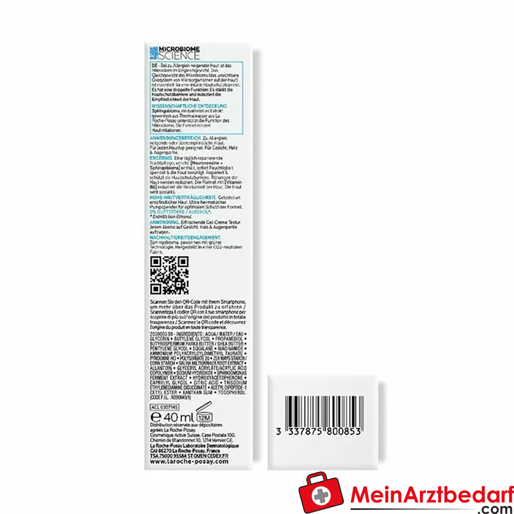 La Roche Posay Toleriane Dermallergo Nacht, Gesichtscreme bei trockener, empfindlicher und zu Allergien neigender Haut, 40ml.