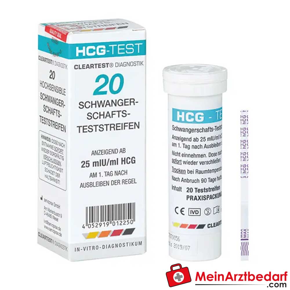 Cleartest HCG-Schwangerschafts-Teststreifen lose, 20 St..