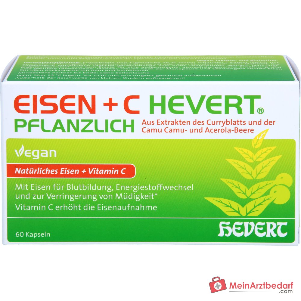 Hevert Eisen+C Plantas Cápsulas de Hierro / Vitamina C, 60 uds.