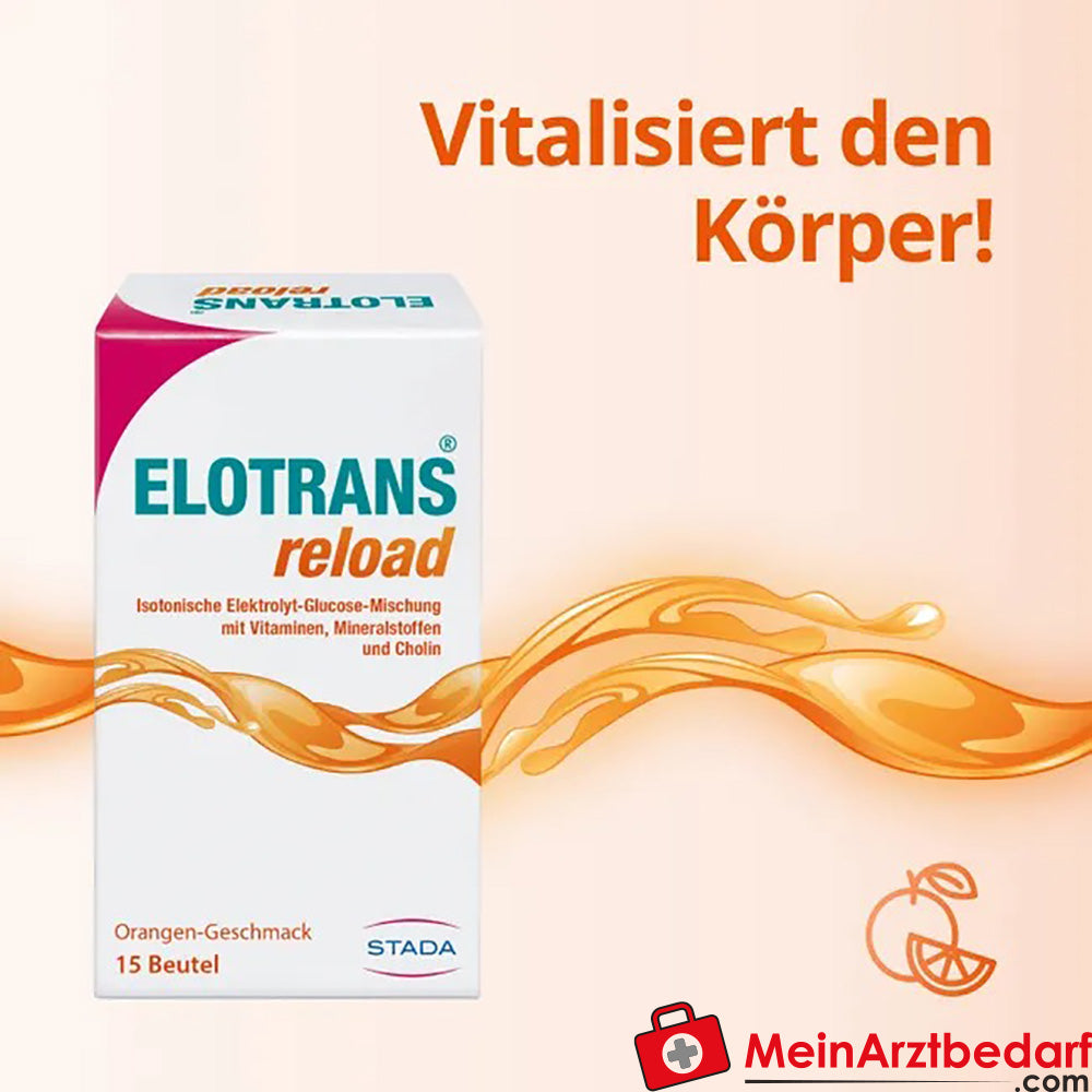 Elotrans® reload – Veganes Trinkpulver – Isotonische Elektrolyt-Glucose-Mischung, 15x7,57g.
