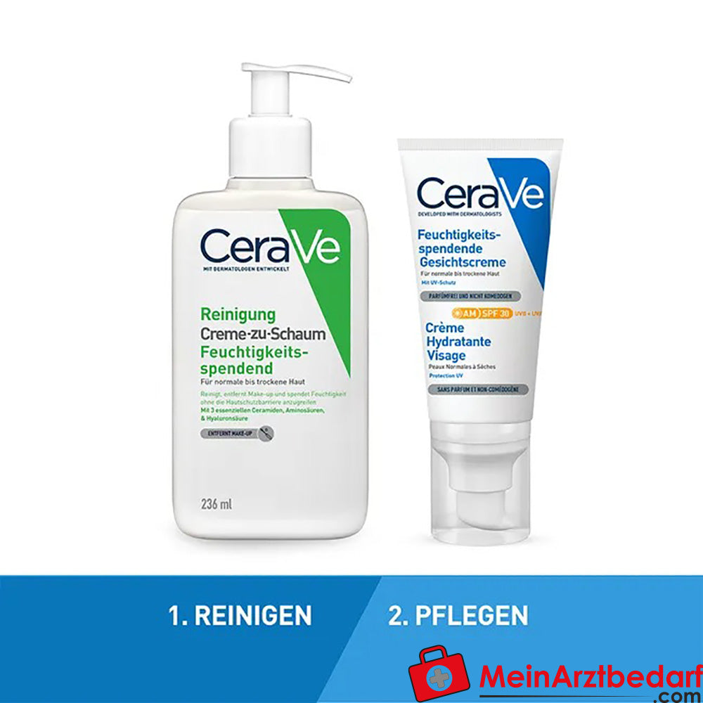 CeraVe Feuchtigkeitsspendende Gesichtscreme mit LSF 30 – für normale bis trockene Haut, 52ml.